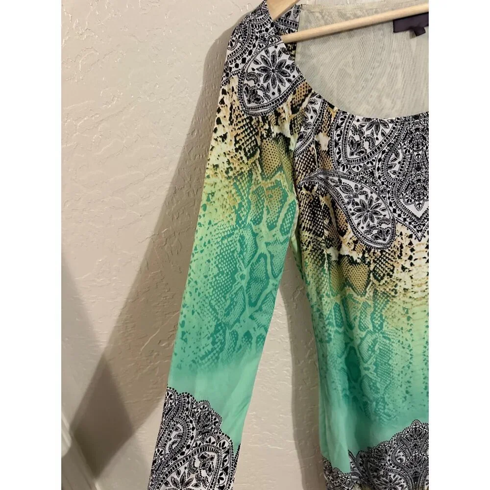 Y Hale Bob Long Sleeve Paisley Python Leopard Snake Print Mini Shift Dress - Picture 4 of 10